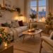 Weihnachtsdeko in einer kleinen Wohnung mit Mini-Weihnachtsbaum, Lichterkette und gemütlichem cremefarbenem Sofa.